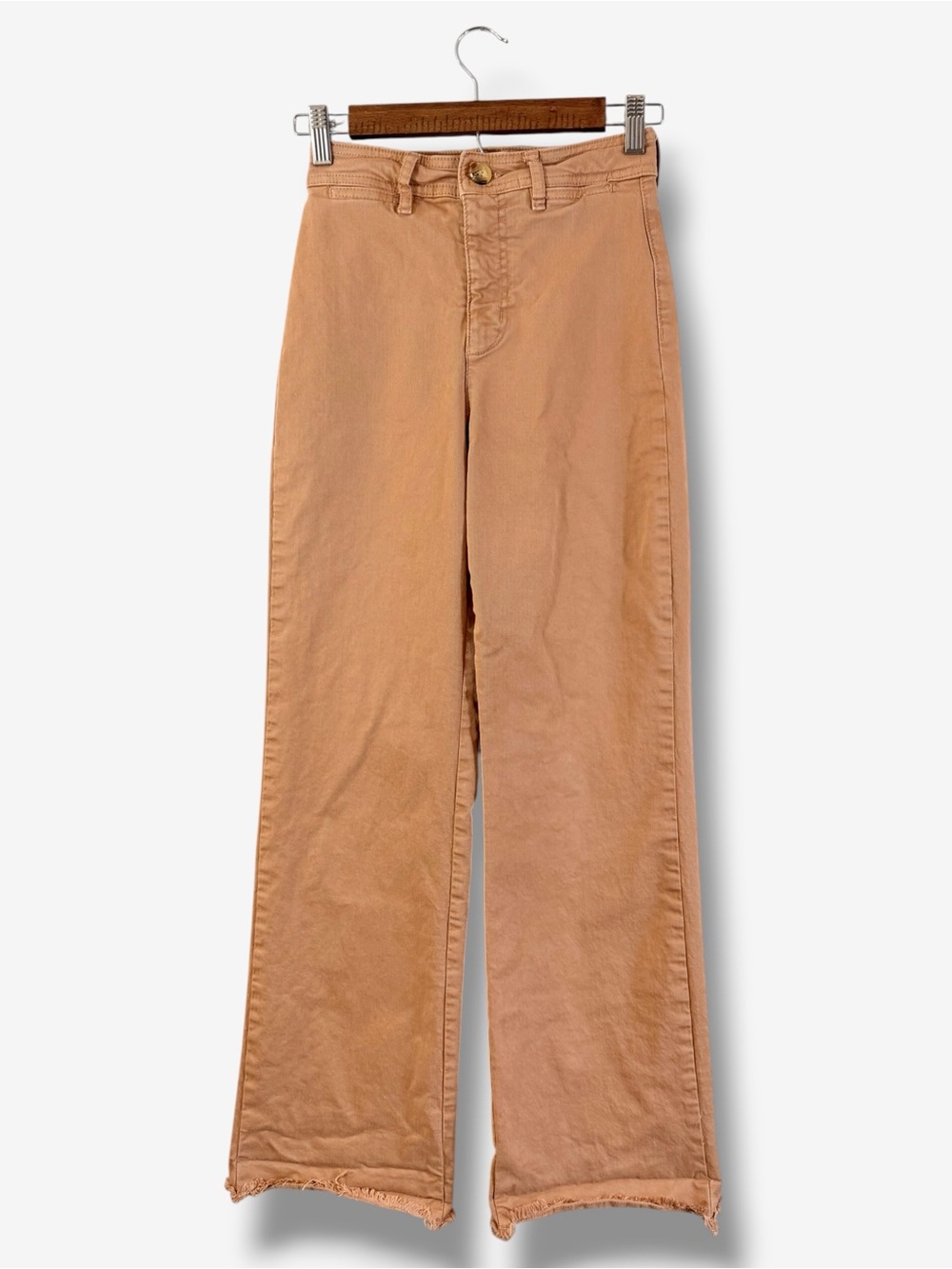 Marine Layer Bridget High Waist Flare Pants Size 0 Tan Brown Raw Hem 2024 Preppy